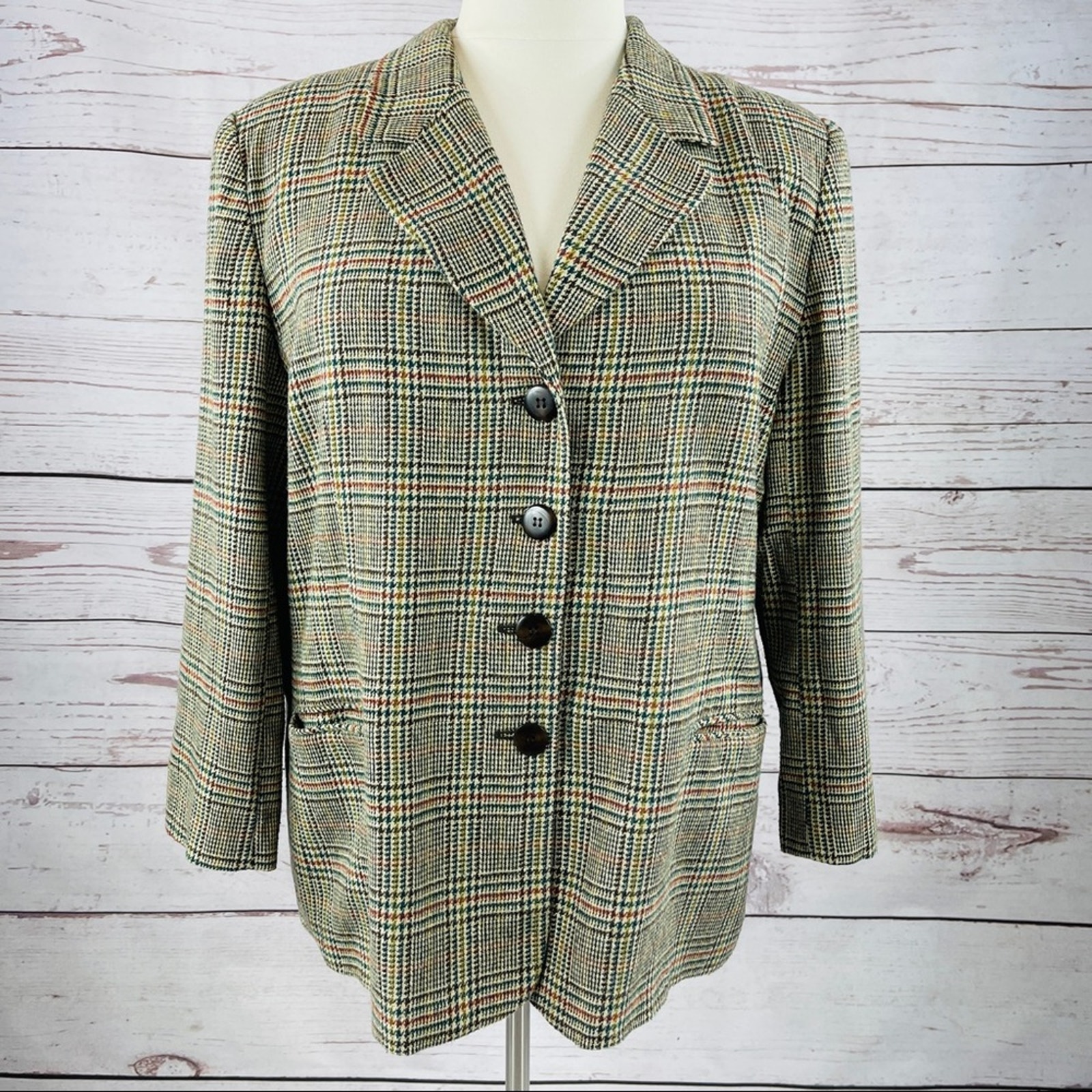 Worthington Wool Plaid Blazer Pockets